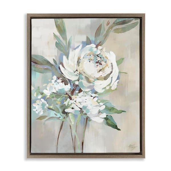 Stupell Industries Antique Rose and Baby's Breath by Nina Blue Brown Floater Frame Nature Graphic Art Print 31 in. x 25 in.