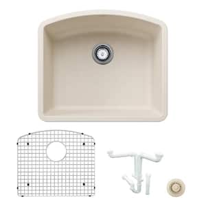 Diamond 24 in. Undermount Single Bowl Soft White Granite Composite Kitchen Sink Kit with Accessories