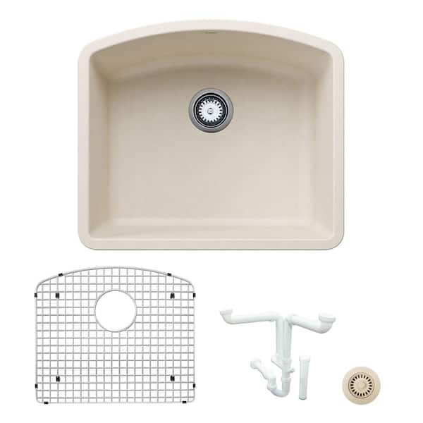 Blanco Diamond 24 in. Undermount Single Bowl Soft White Granite Composite Kitchen Sink Kit with Accessories