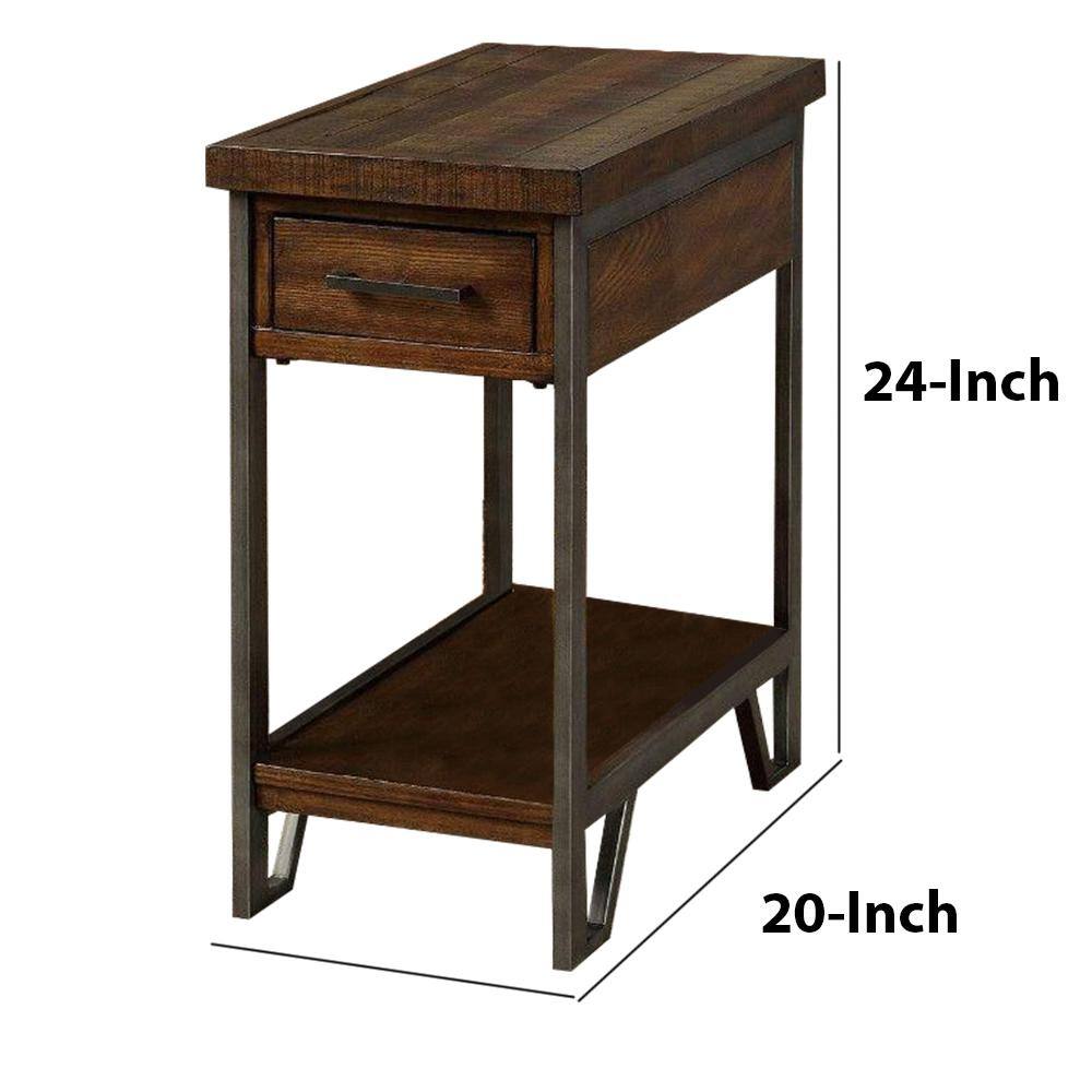 Urban Loft 24" Wood and Metal Side Table with USB Port and Storage