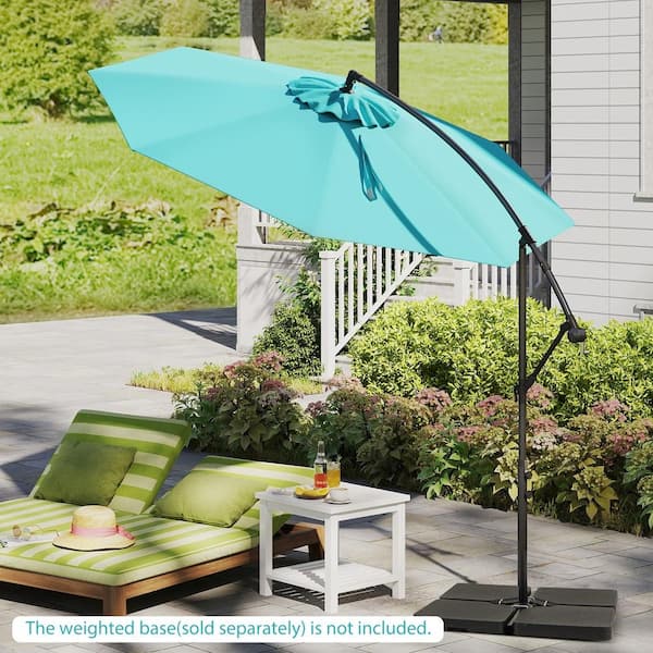 10 ft offset cantilever patio umbrella SKONYON 10 ft Offset Cantilever Patio Umbrella with 8 Ribs and Cross Base, Turquoise