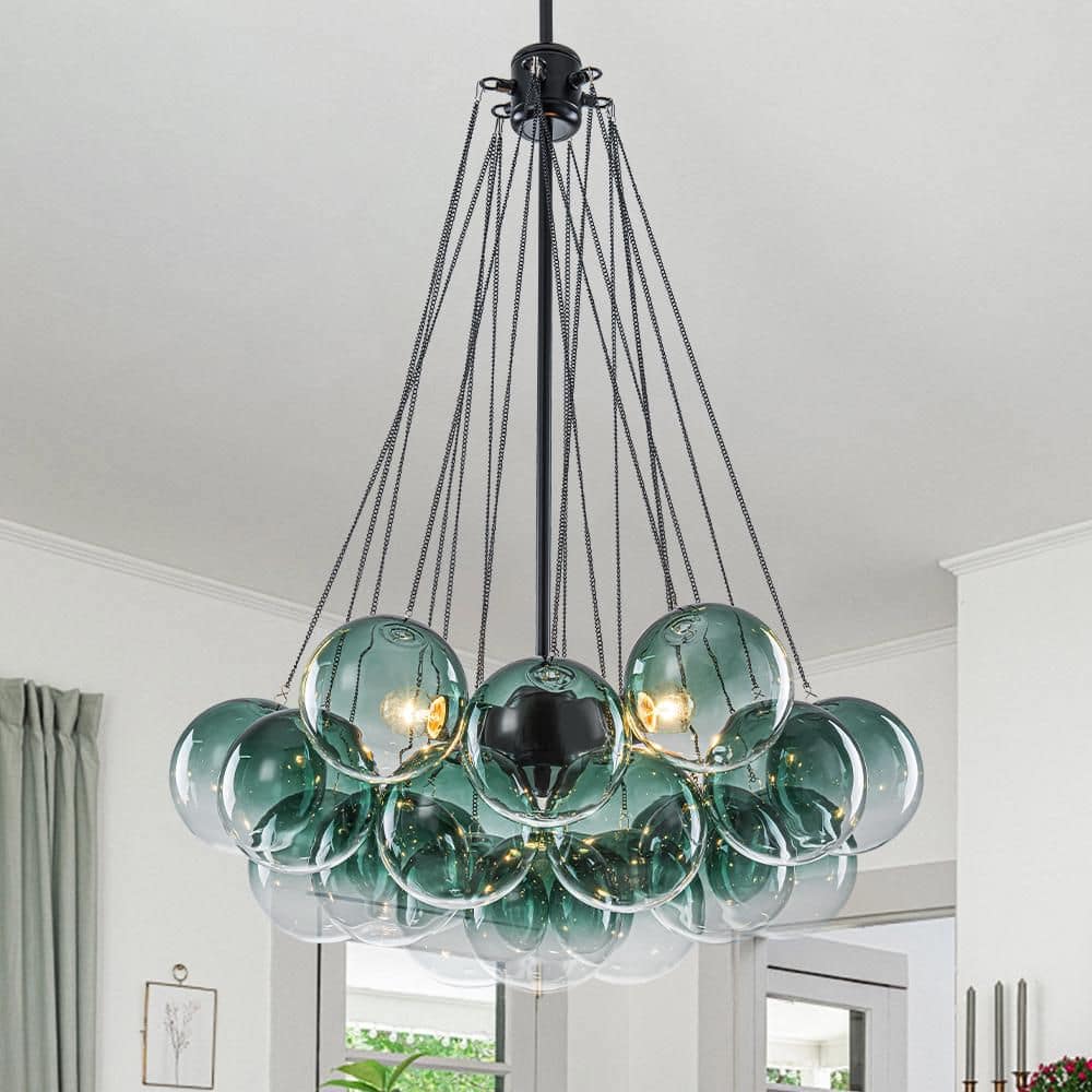 Lyra 3-Light Modern Matte Black Chandelier with Gradient Green Cluster Bubble Glass Shade price history on PriceWatchPro