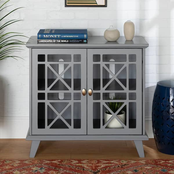 Walker Edison Furniture Company 32" Decorative Fretwork Accent Storage Cabinet - Grey