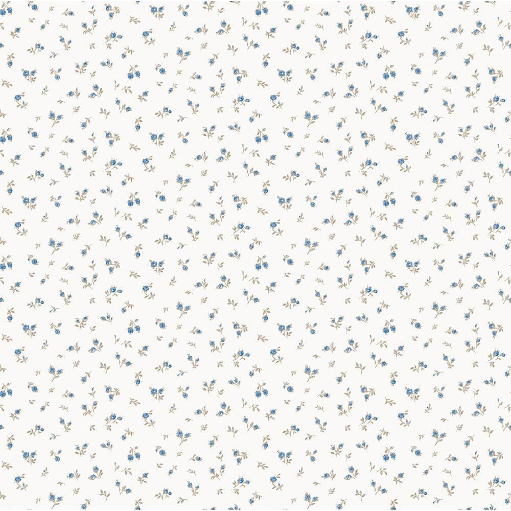 Tiny Floral and Leaf Motif Blue/Beige/White Matte Finish EcoDeco ...