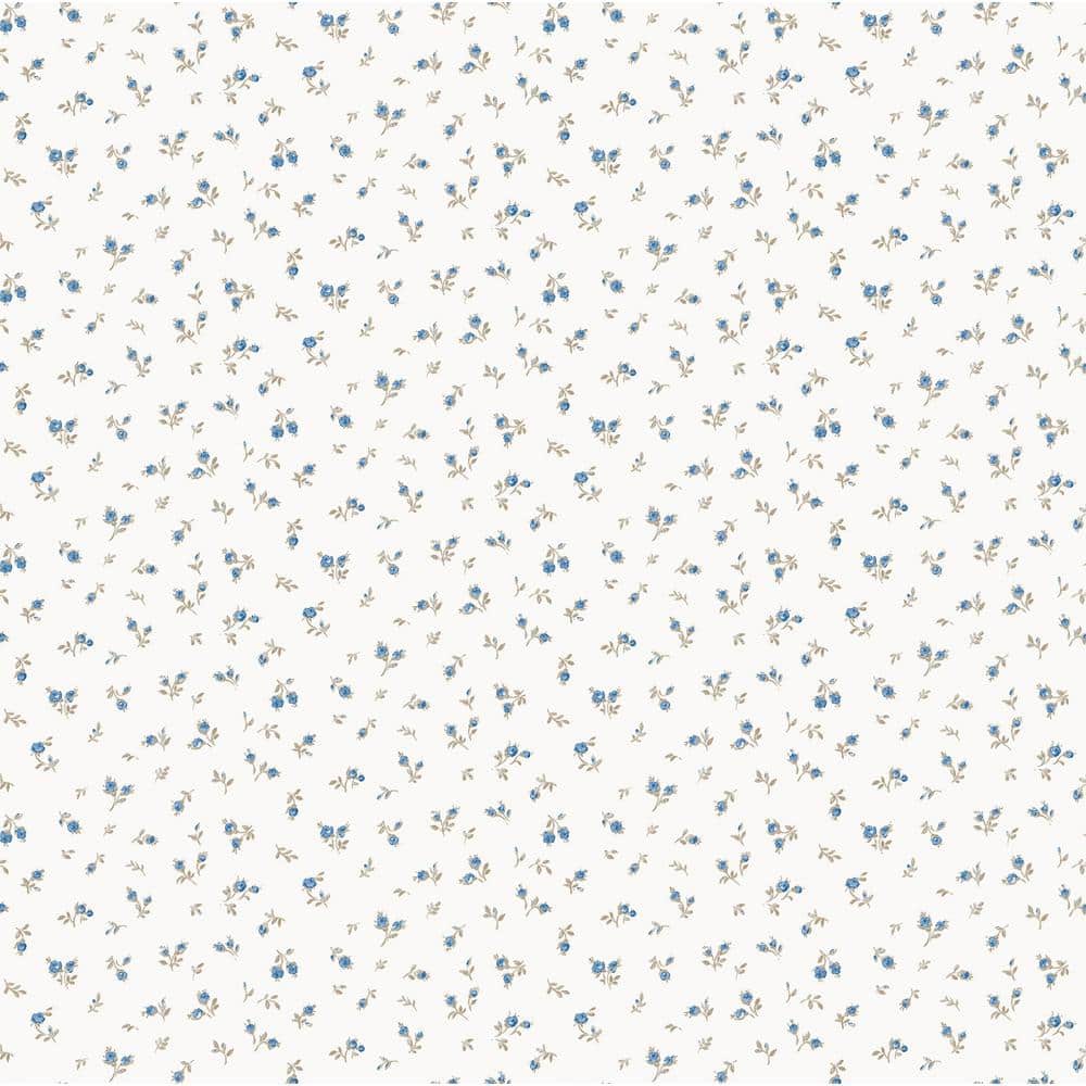 Tiny Floral and Leaf Motif Blue/Beige/White Matte Finish EcoDeco Material N