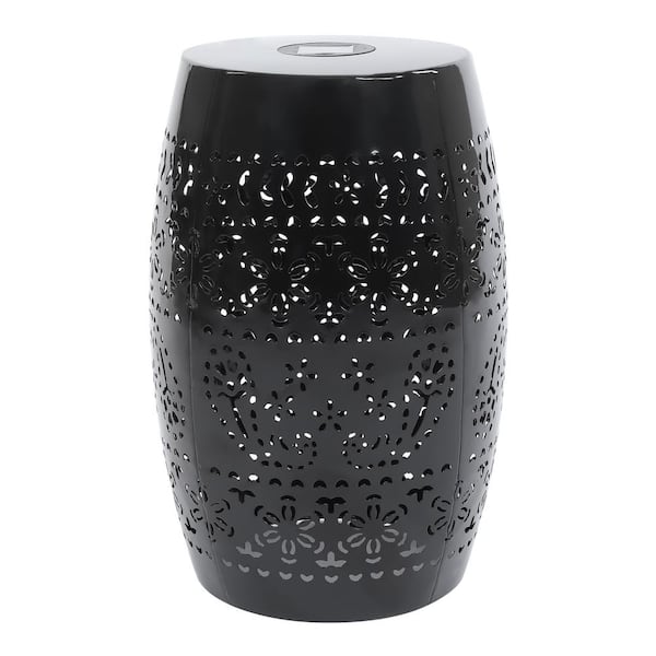 GAWEZA Black Round Metal 18.25 in. Outdoor Side Table Accent Table with Solar Light
