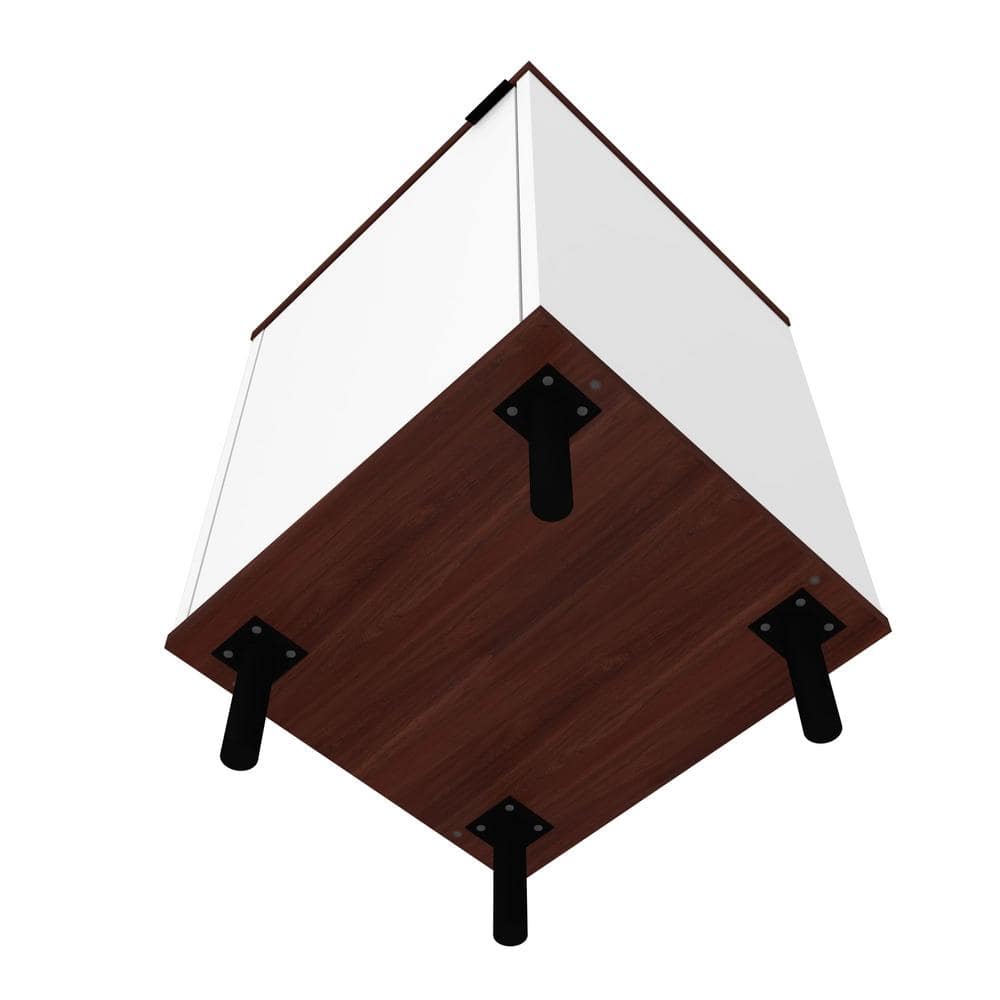 White and Nut Brown Mid-Century Modern Nightstand with Shelves