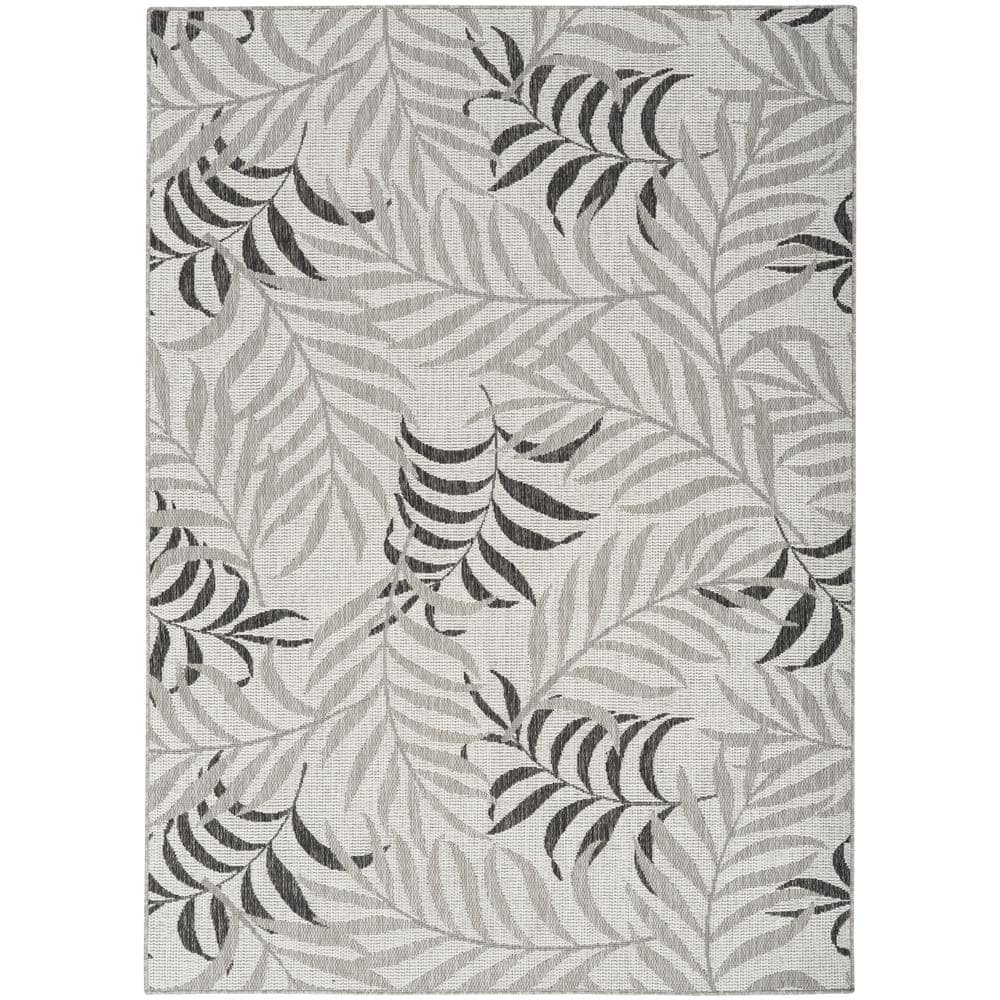 Gray Tropical Leaf Pattern 5' x 7' Synthetic Outdoor Rug