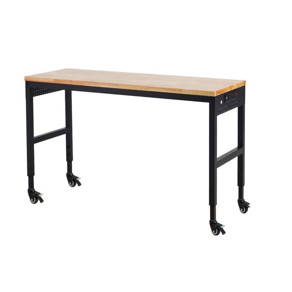 60 in. W x 22 in. D Steel Mobile Workbench with Locking Casters, Power Outlet, Adjustable Height, Rubber Wood Top price history on PriceWatchPro