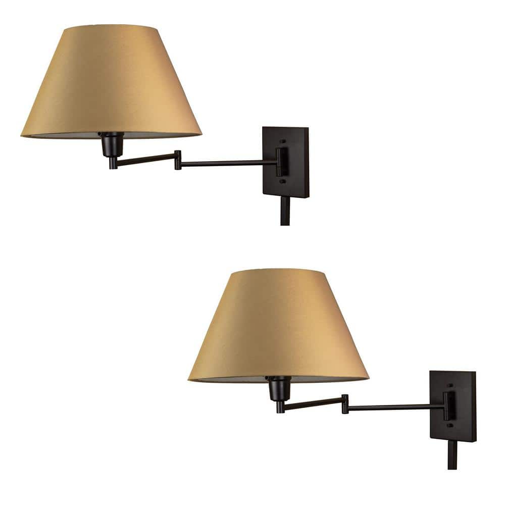 Cambridge 13" Black Swing Arm Wall Lamp with Golden Bronze Shade, 2-Pack
