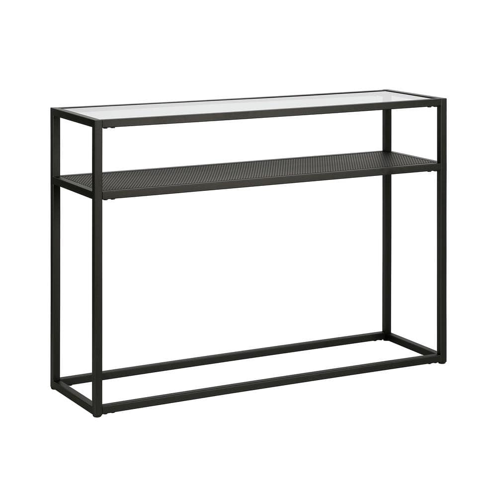 Nellie 42" Blackened Bronze Console Table with Metal Mesh Storage Shelf