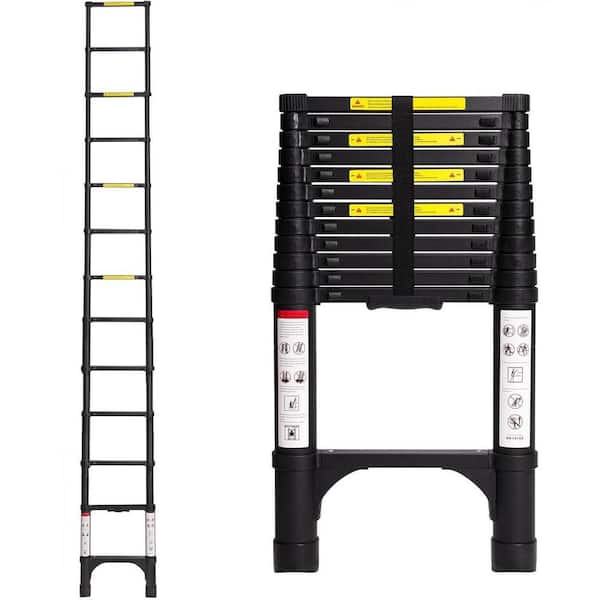 12.5 ft. Reach Aluminum Collapsible Telescoping Ladder with 2-Triangle Stabilizers, 330 lbs. Max Capacity