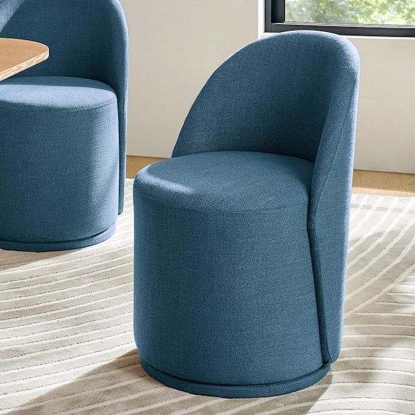 Clester Navy Polyester Swivel Dining Chair
