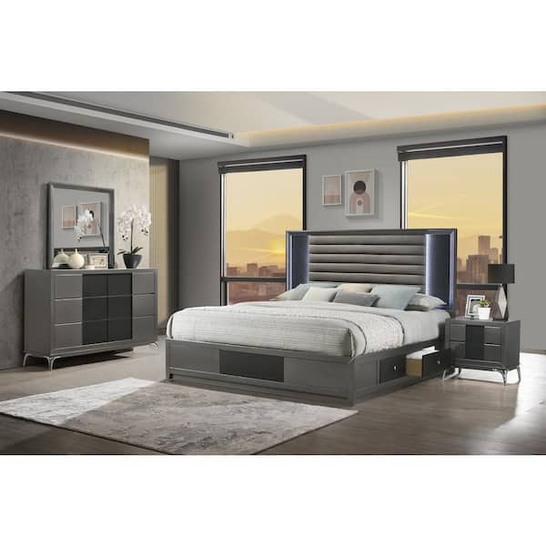 NEW CLASSIC HOME FURNISHINGS New Classic Furniture Nocturne 4-Piece Slate California King Wood Bedroom Set (Bed, Dresser, Mirror, Nightstand)