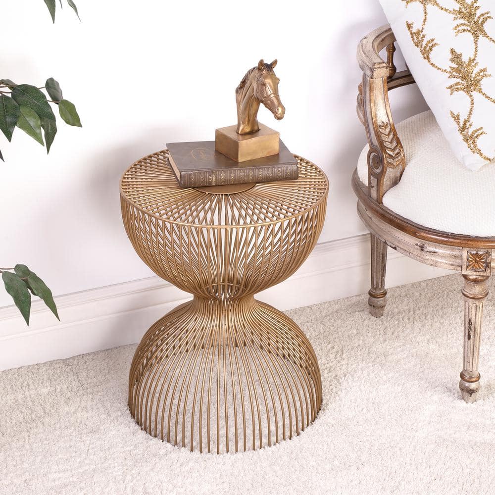 Nicholas Gold Metal and Glass Round End Table
