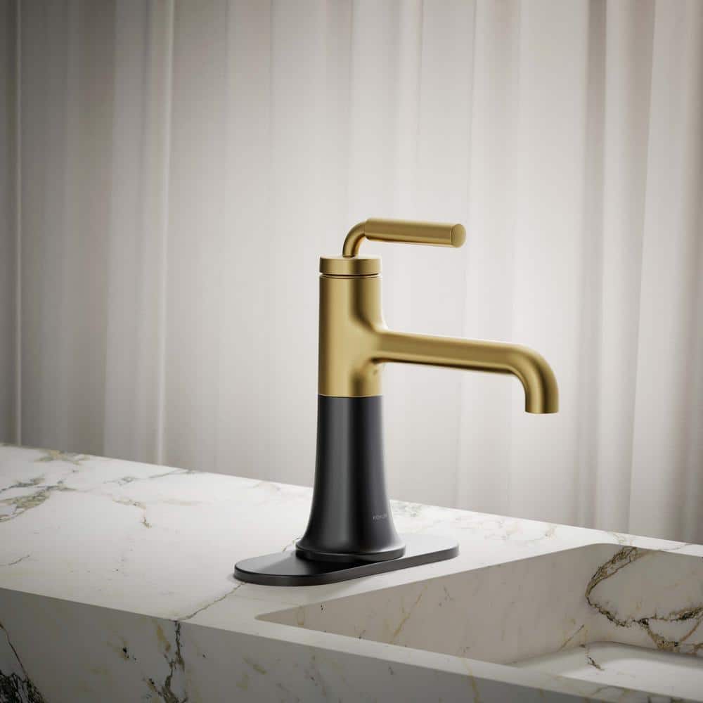 Matte Black and Moderne Brass Single-Handle Bathroom Faucet