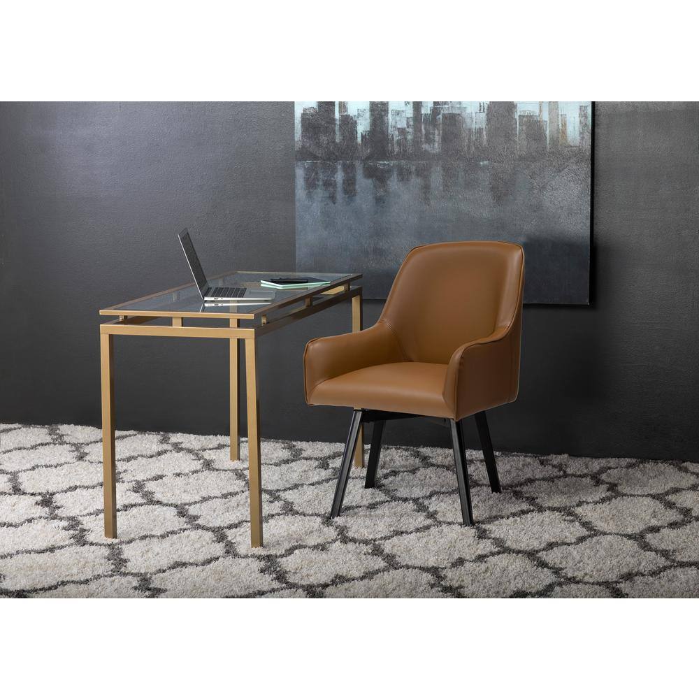 Caramel Brown Swivel Arm Chair with Metal Legs