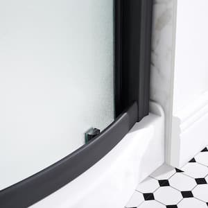 Breeze 36 in. L x 36 in. W x 77 in. H Corner Shower Kit with Frosted Framed Sliding Door in Black and Shower Pan
