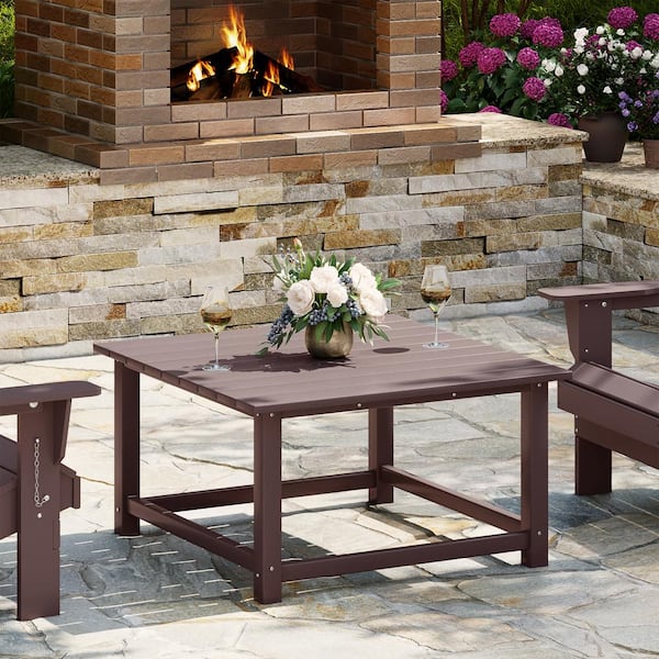 Laguna Outdoor Patio All Weather 31 in. Square HDPE Plastic Conversation Coffee Table in Dark Brown