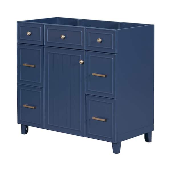 Tileon 35.4 in. W x 16.65 in. D x 33.3 in. H Bath Vanity Cabinet without Top with 3-Drawers and Adjustable Shelf in Blue