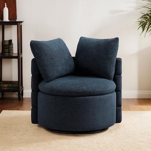 Daniel Blue Performance Fabric Swivel Accent Chair Modern Upholstered Barrel Chair with Cusions for Bedroom Living Room