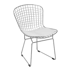 Chrome Wire Dining Side Chair-White