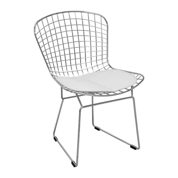 Mod Made Chrome Wire Dining Side Chair-White