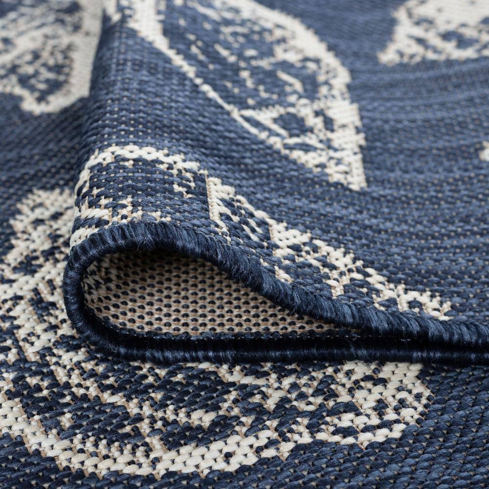 Navy and White Synthetic Coastal 2x3 Area Rug