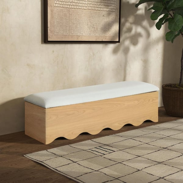 Rose Andrea 61.6 in. Natural/White Entryway Bench with Storage