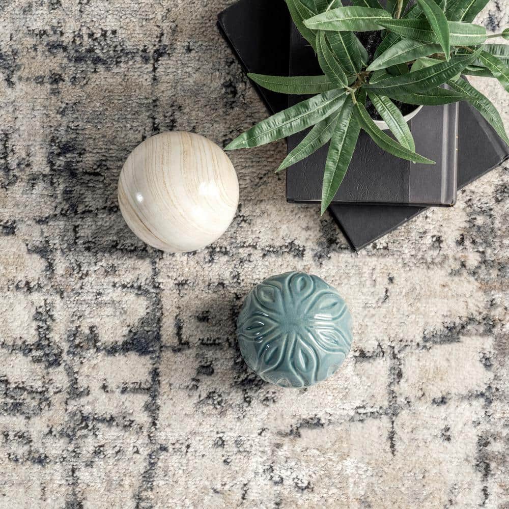 Aly Ivory and Gray Abstract Washable Area Rug