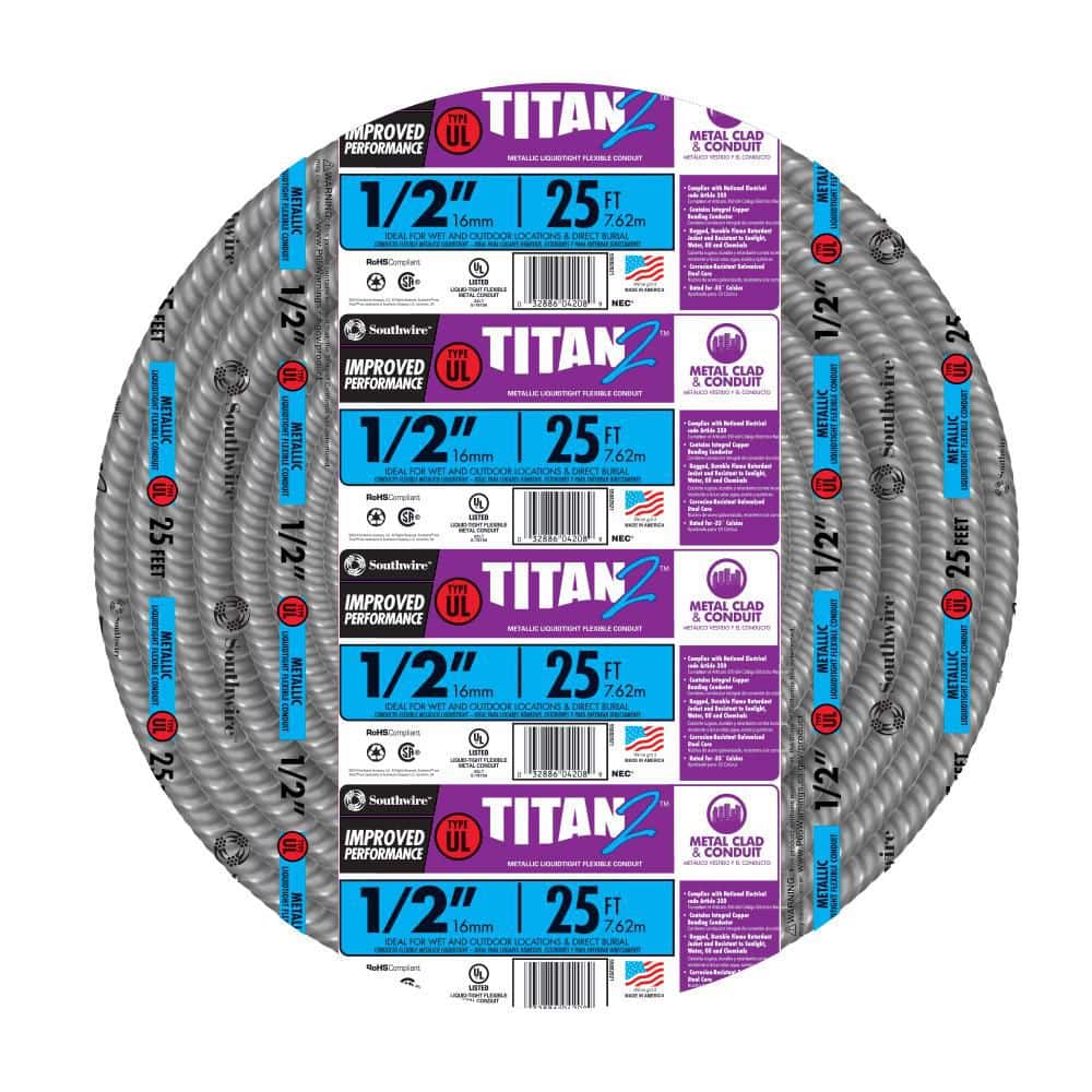 Southwire - 1/2 in. x 25 ft. Liquidtight Flexible Metallic Titan Steel Conduit