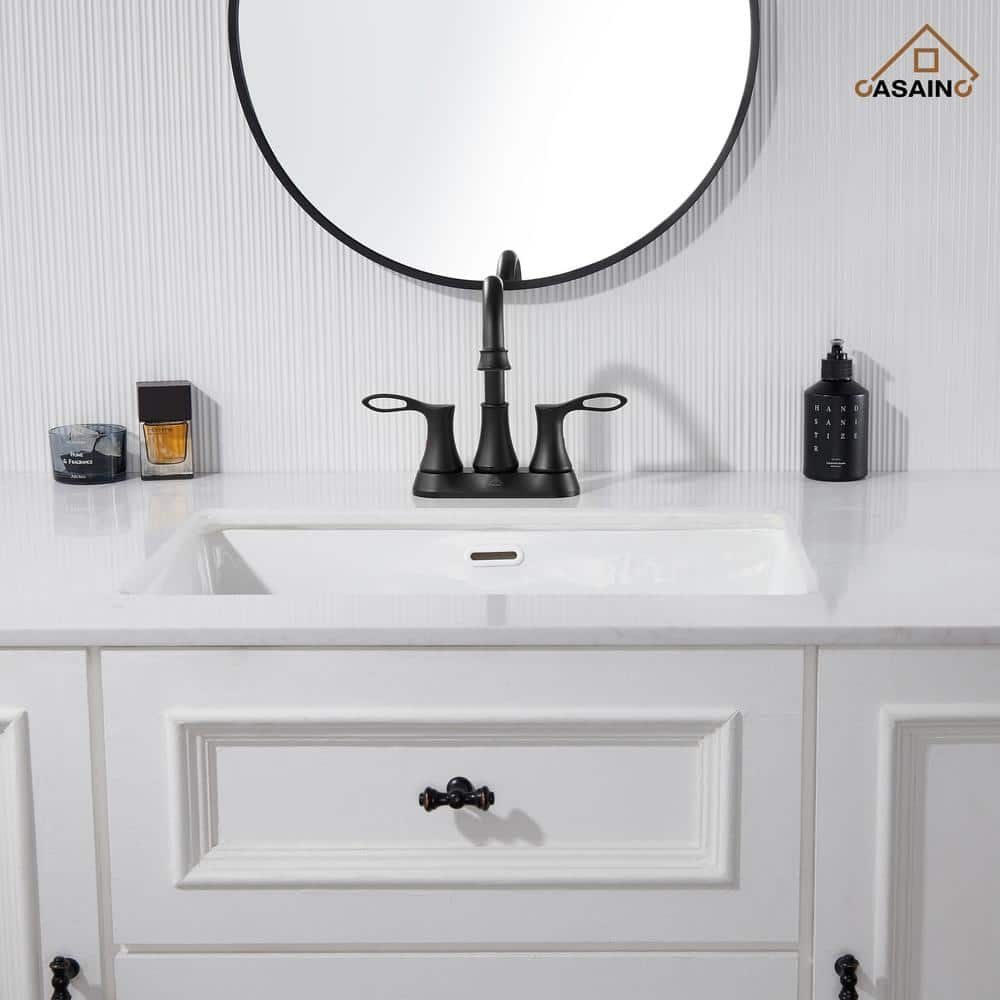 Matte Black Stainless Steel 4-Inch Centerset Bathroom Faucet with Drain Kit