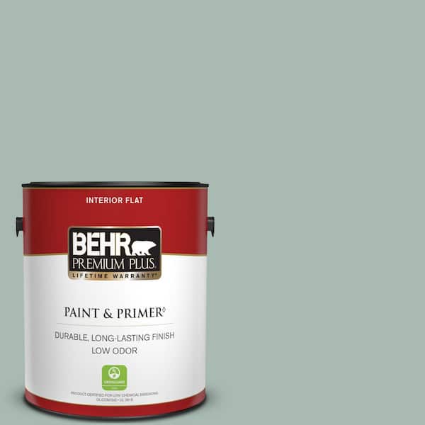 BEHR PREMIUM PLUS 1 gal. #BXC-85 Quiet Teal Flat Low Odor Interior Paint & Primer