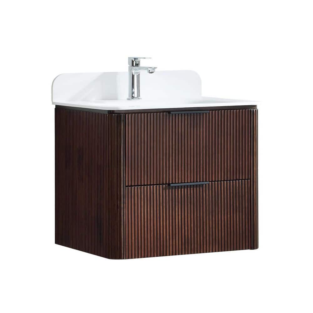 Brown Wall Mounted Bath Vanity with 1-Sink in Solid Wood with White Acrylic Top price history on PriceWatchPro