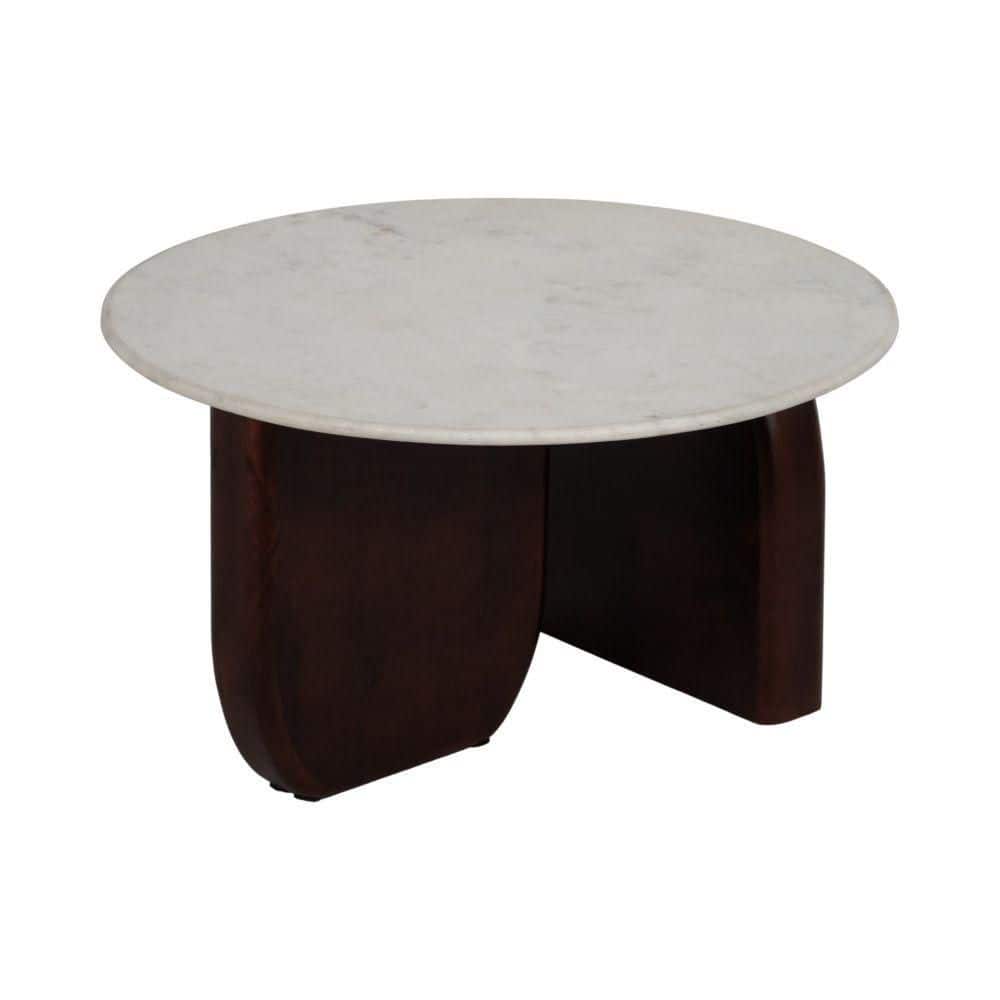 Round Walnut and White Marble Coffee Table, 30"