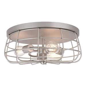 3-Light Brushed Nickel Flush Mount with Wire Shade