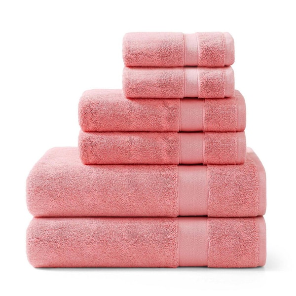 Pineapple Bay 6-Piece Flamingo Pink Cotton Dobby Bath Towel Set