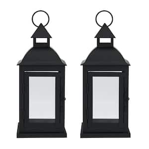 (Set of 2) Black Traditional Metal Lanterns Candles Not Included