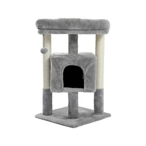 28.4 in. H Gray Wooden Cat Tree, Polyester Plush Cat Tower with Scratching Sisal Posts