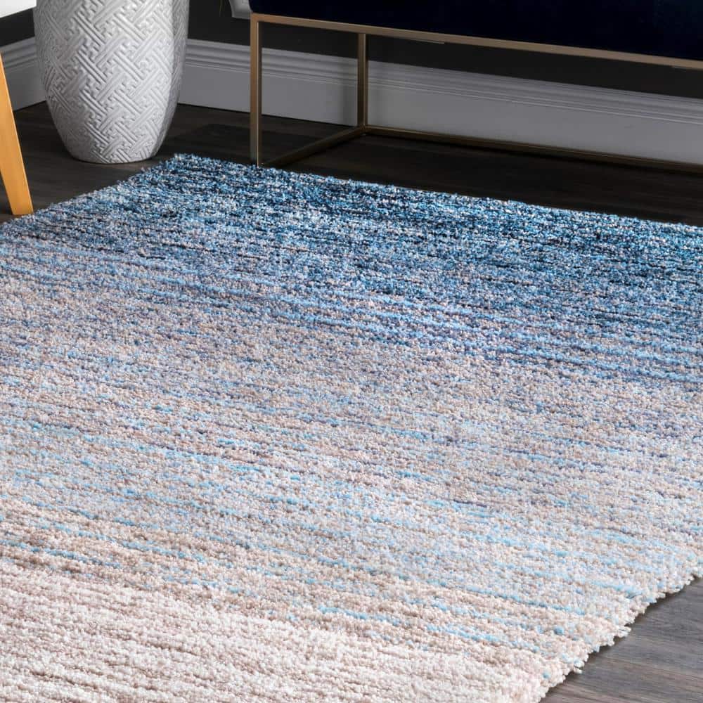 Luxurious Striped Shag Blue Multi 4' x 6' Area Rug