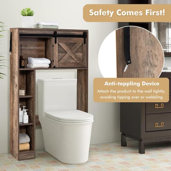 4-Tier Over The Toilet Storage Cabinet Freestanding Bathroom Organizer Over  Toilet with Adjustable Shelf and Door, Rustic Brown