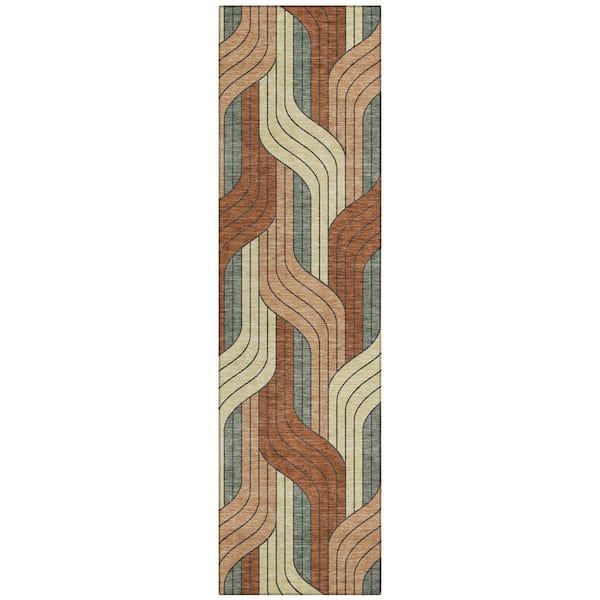 Chantille Machine Washable Indoor/Outdoor Abstract ACN2422 Paprika 2 ft. x 7 ft. Runner Rug