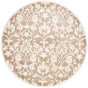 Amherst Wheat/Beige 7 ft. x 7 ft. Round Floral Border Area Rug