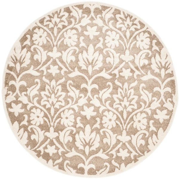 SAFAVIEH Amherst Wheat/Beige 7 ft. x 7 ft. Round Floral Border Area Rug