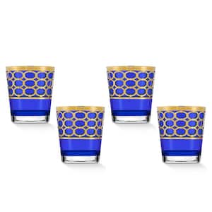 10 oz. Cobalt Blue with Gold Rings Double Old Fashion Tumbler/Whiskey (Set of 4)