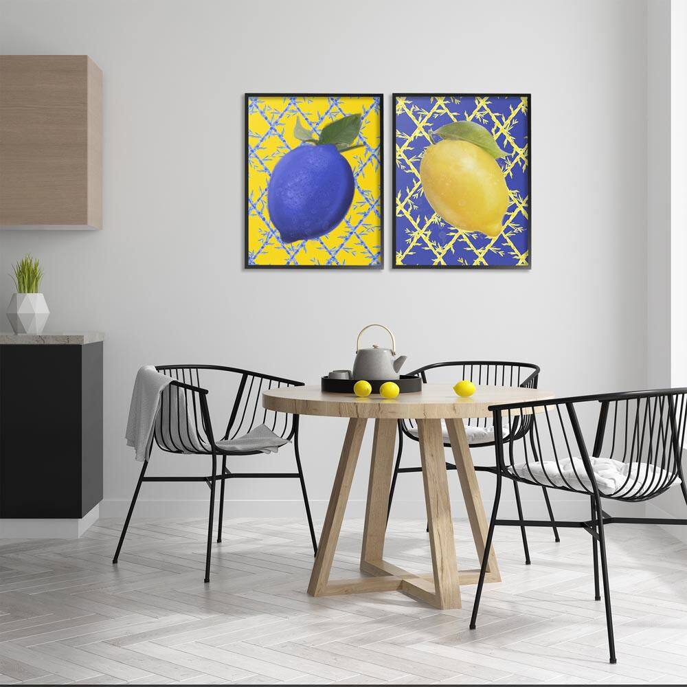 Bold Blue and Yellow Lemons by Matthew Piotrowicz 2 Piece Black Framed Food Giclee Art Print 20 in. x 16 in. price history on PriceWatchPro
