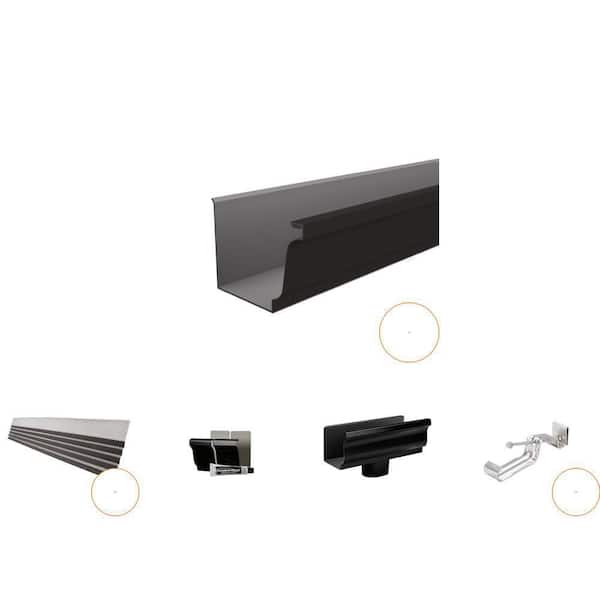 5 in. Black Aluminum K-Style Gutter and Guard Installation Kit with Hangers, Seamers, and Drop Outlet (6-Piece)