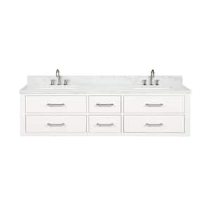Sherman 72 in W x 22 in D White Double Bath Vanity, Carrara Marble Top, and Faucet Set