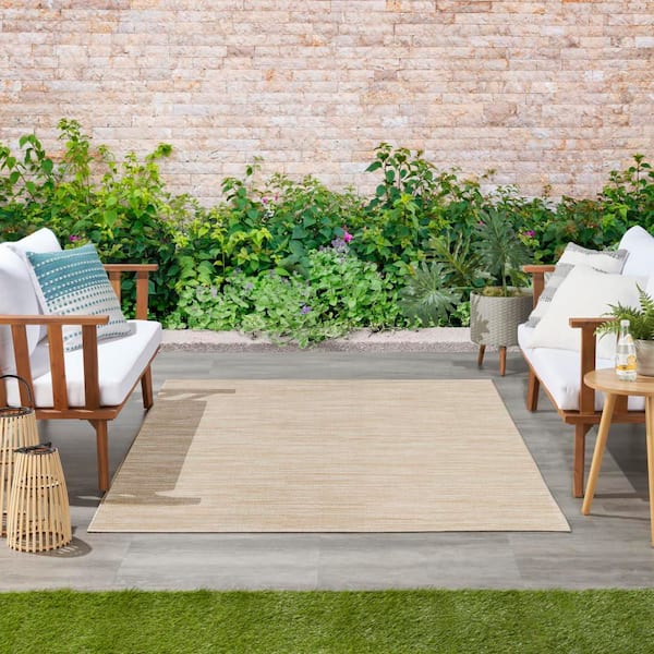 Essentials 4 ft. x 6 ft. Ivory Gold Abstract Contemporary Indoor/Outdoor Area Rug