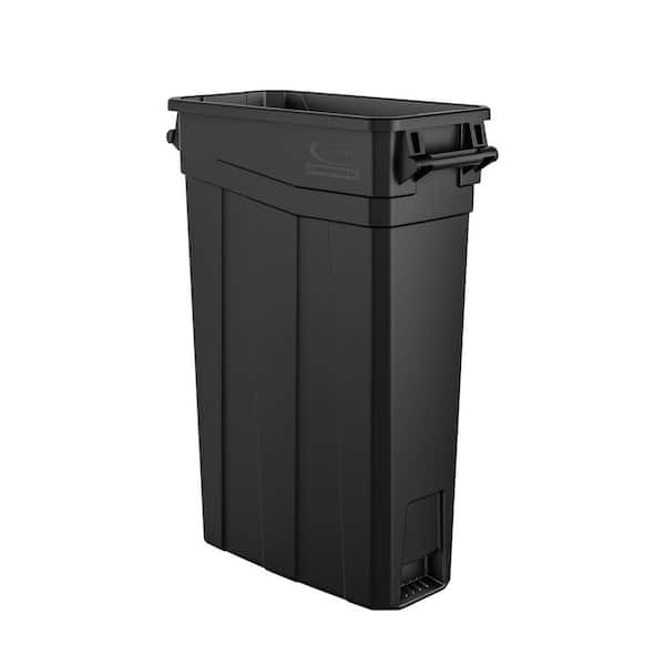 Slim 23 Gal. Black Plastic Trash Can With Handles